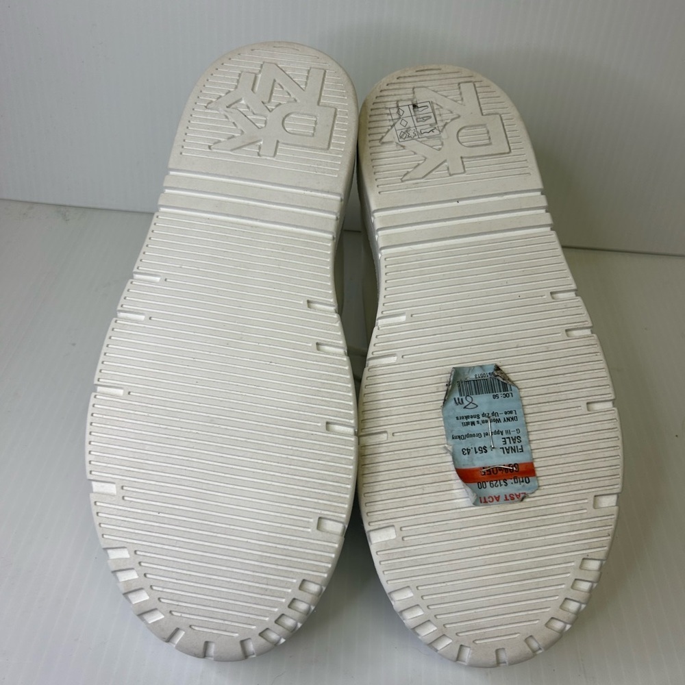 🤍”DKNY” NWT Women’s Matti Lace Up White Sneakers w/ Side Silver Zipper Detailing - Picture 8 of 15